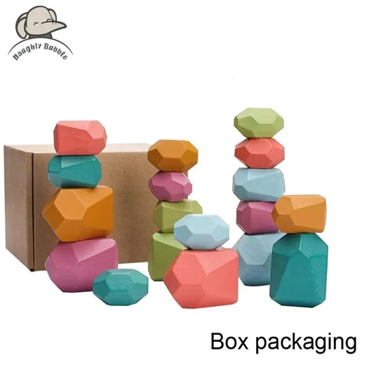 Rainbow Stones Building Blocks Colorful Wood Toy